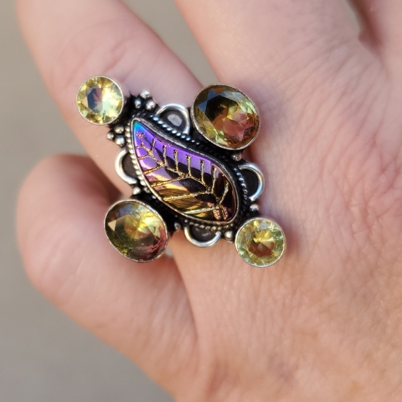 New Carved Rainbow Hematite, Citrine and Ametrine 925 Silver Ring. - Picture 8 of 13